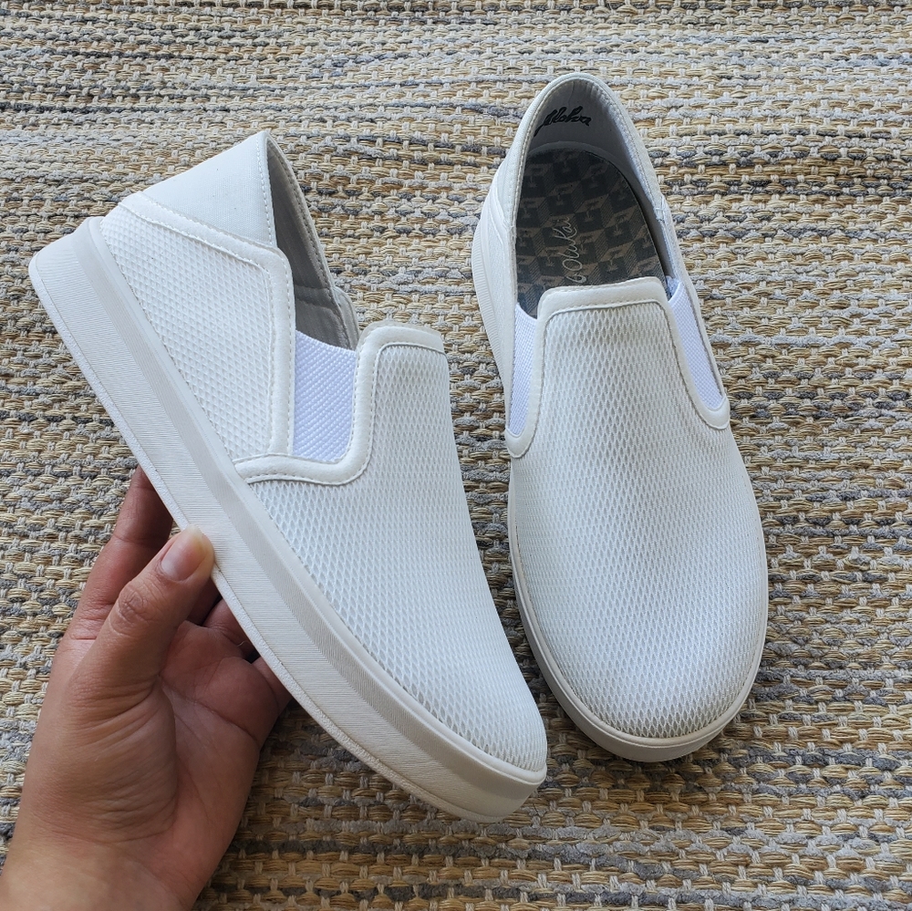 Olukai Ki'ihele Bright White Slip On Drop In Comfort Sneaker Womens 7
